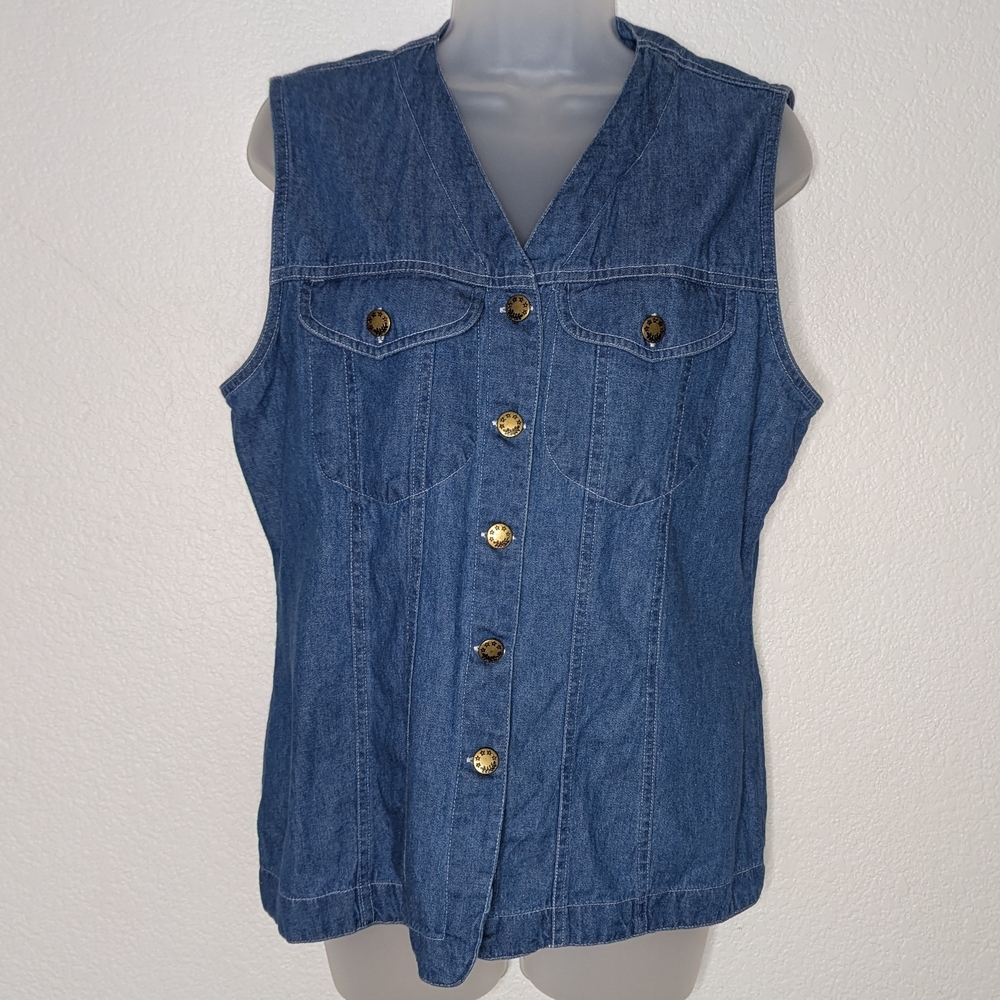 Vintage‎ 90's Andrew Blues Light Denim Vest Western Boho Women's L - Picture 2 of 11